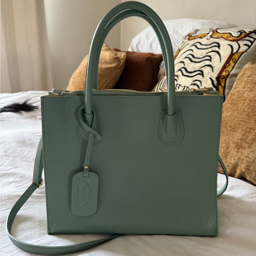 Leather Top-Handle Tote Bag in Sage Green
